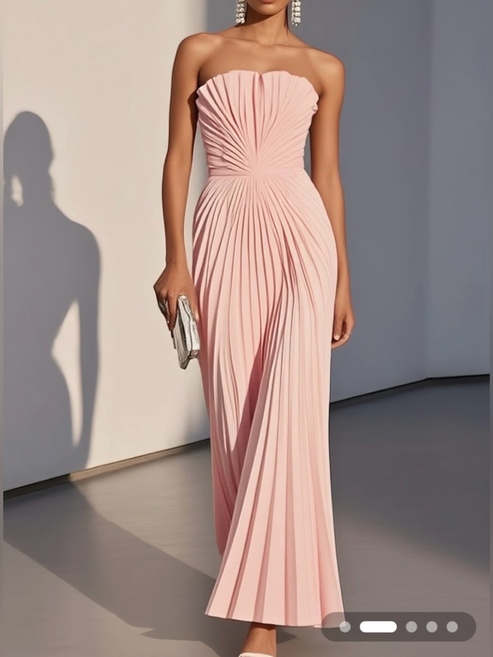 Strapless Pleated Evening Gown in Blush Pink